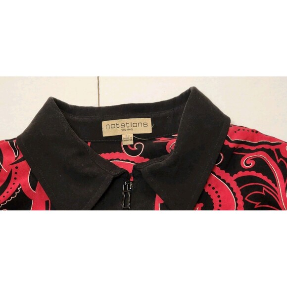 Notations Shirt Jacket Red Black Zippered 3XL Holiday Party Formal Chic Vintage - Picture 3 of 7